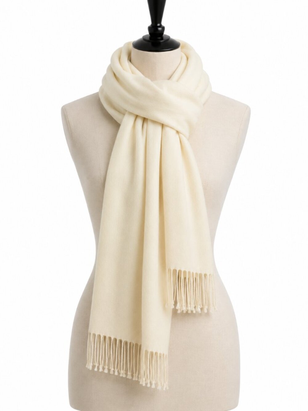 Vintage USSR Wool Blend Cream Fringe Scarf Shawl Wrap 160x70 cm Soft Warm